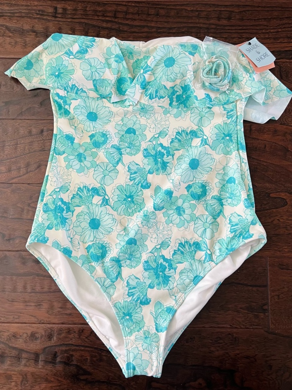 Shade & Shore Teal Floral One Piece Swimsuit With Removable Straps L